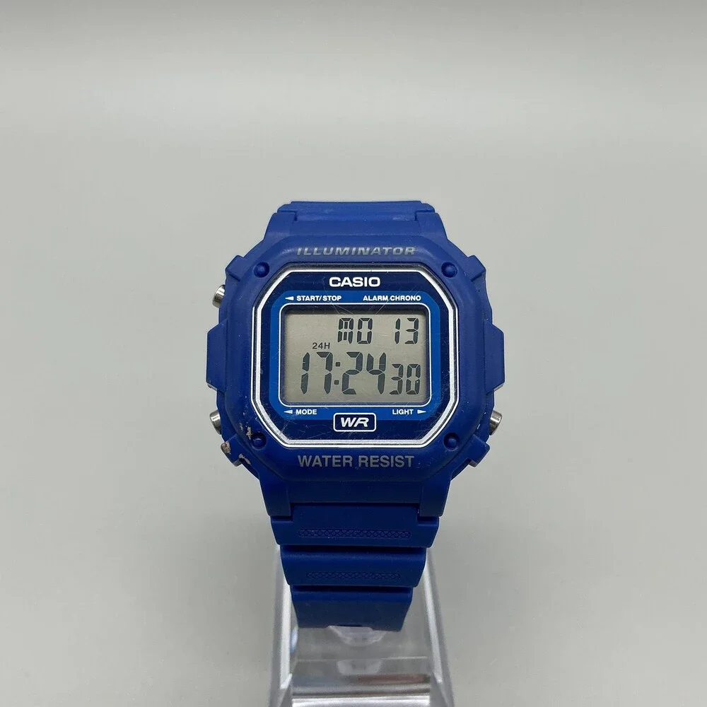 Casio F-108WH 3224 Mens Watch 42mm Gray Digital Blue Resin Day Date Illuminator